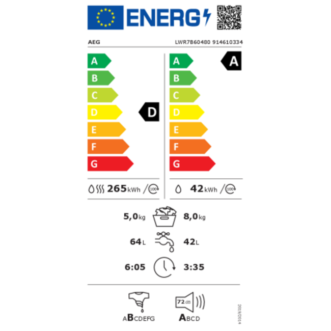AEG LWR7B60480 wasdroogcombinatie 8 kg