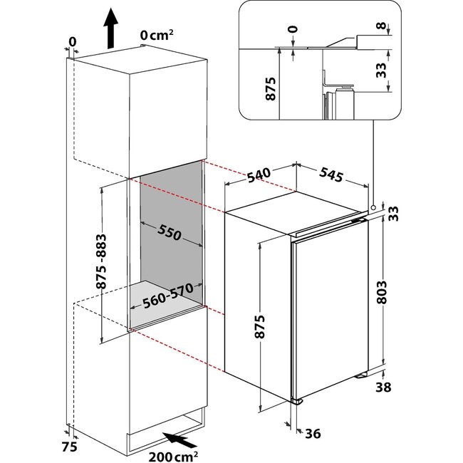 Bauknecht KSI 9GF3E inbouw koelkast | 88 cm | vriesvak