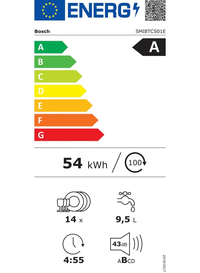 Bosch  SMI8TCS01E half geintegreerde vaatwasser | Energielabel A