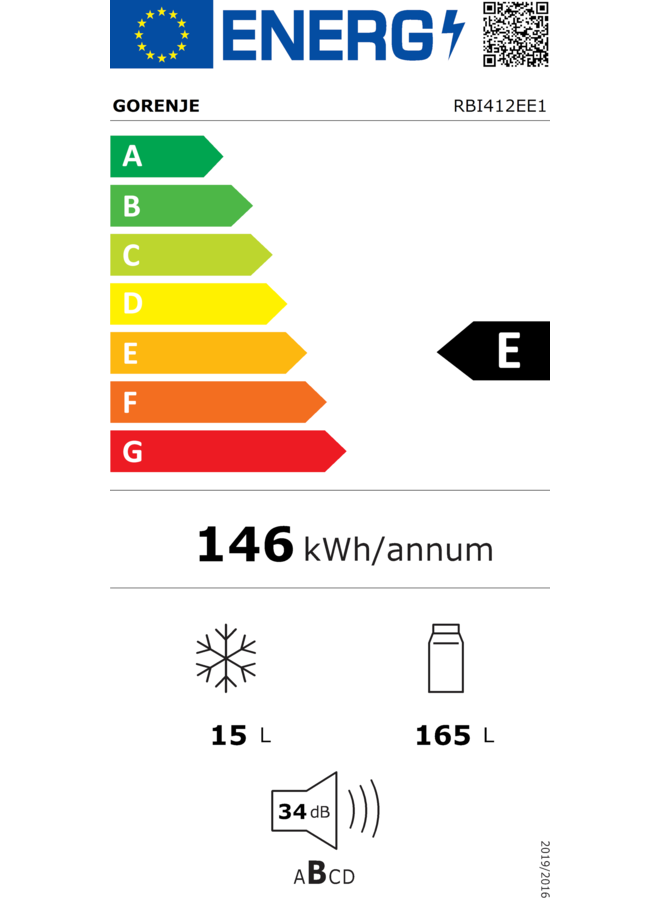 Gorenje RBI412EE1 inbouw koelkast | 122 cm | Sleepdeur | CrispZone