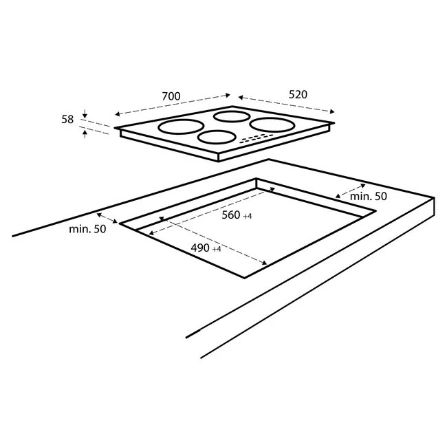 Inventum IKI7008 Inbouw kookplaat inductie, 70 cm, 1-fase, nis 60cm (B)