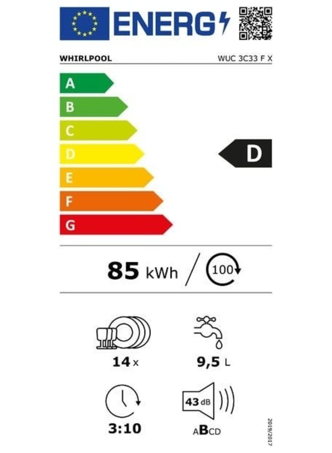 Whirlpool WUC 3C33 F X onderbouw vaatwasser (B)