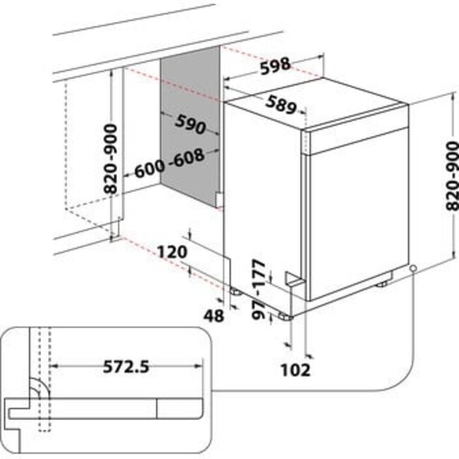 Whirlpool WUC 3C33 F X | Onderbouw vaatwasser | RVS