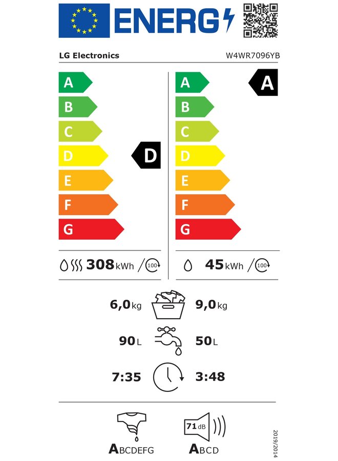 LG W4WR7096YB wasdroogcombinatie | 9 kg | Stoom