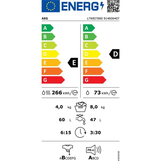 AEG L7WEI7680 inbouw wasdroogcombinatie 8/4 kg
