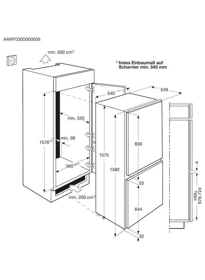 AEG SCE616F3LS inbouw koelvriescombinatie | 158 cm | Low Frost | Sleepdeur