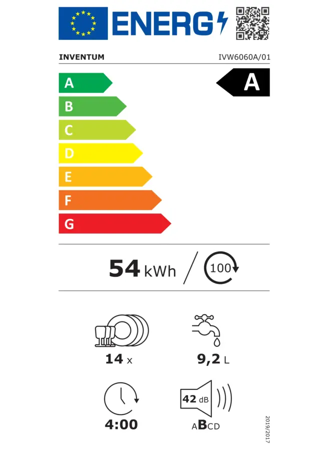 Inventum IVW6060A inbouw vaatwasser A label