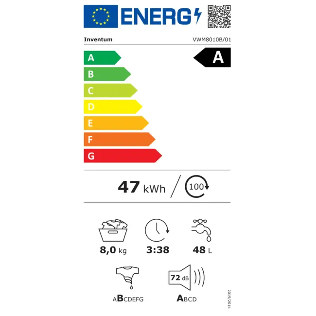 Inventum VWM8010B | Wasmachine Zwart | 8 kg | Label A