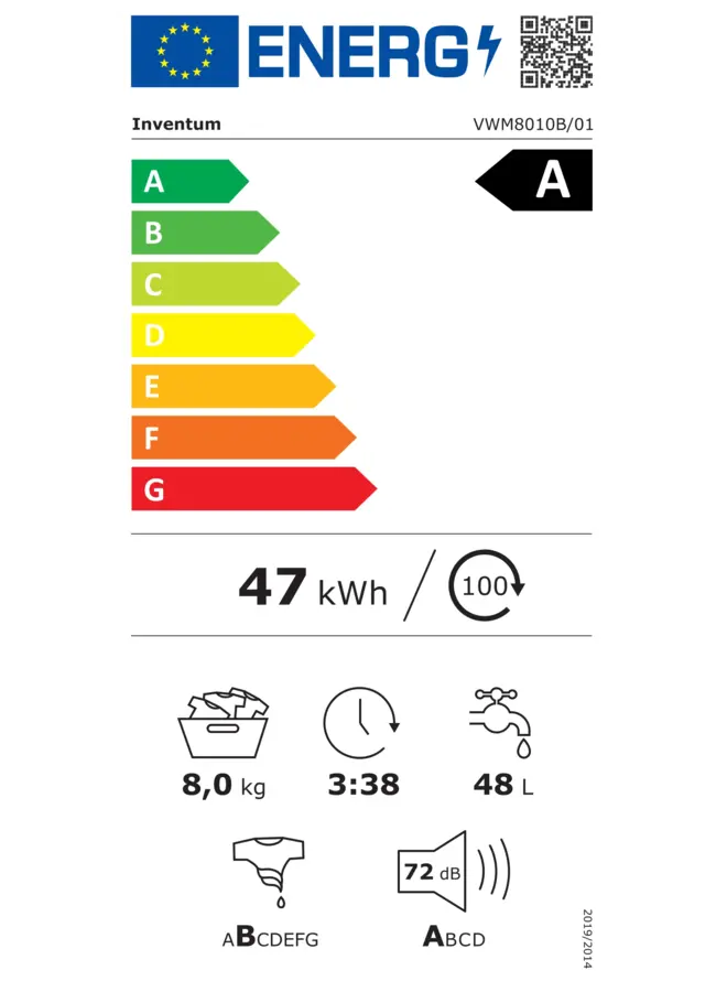 Inventum VWM8010B | Wasmachine Zwart | 8 kg | Label A
