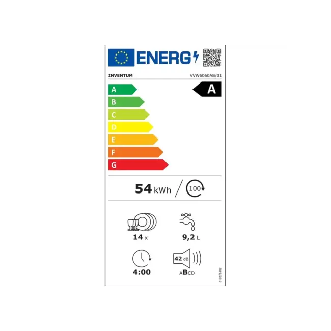 Inventum VVW6060AB vrijstaande vaatwasser | Zwart | Energielabel A (B)