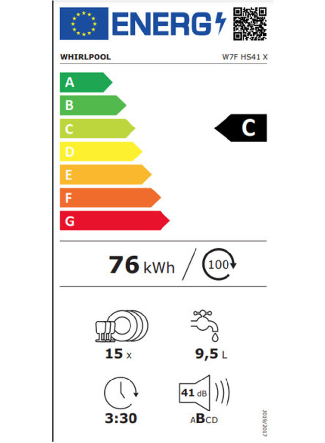 Whirlpool W7F HS41 X vrijstaande vaatwasser | Autodeur