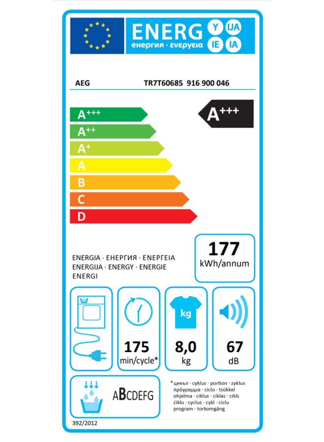 AEG TR7T60685 Warmtepompdroger | 8 kg | A+++ SensiDry®
