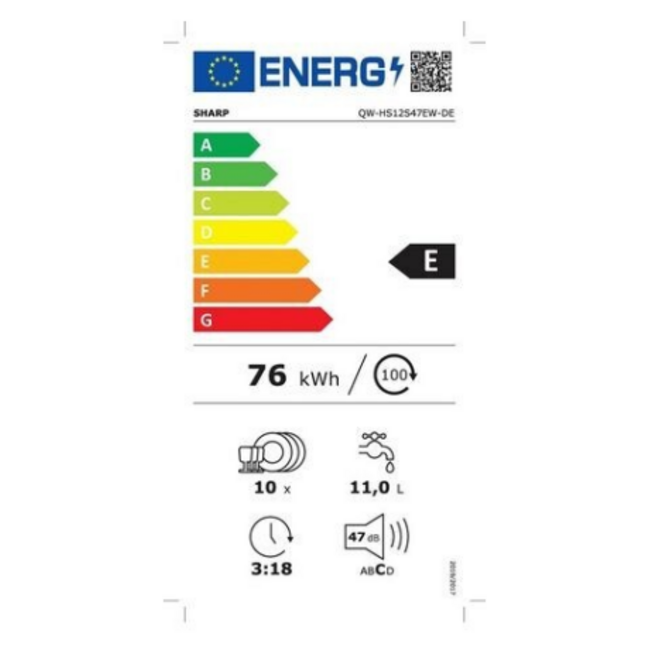 Sharp QW-HS12S47EW half geintegreerde vaatwasser 45 cm