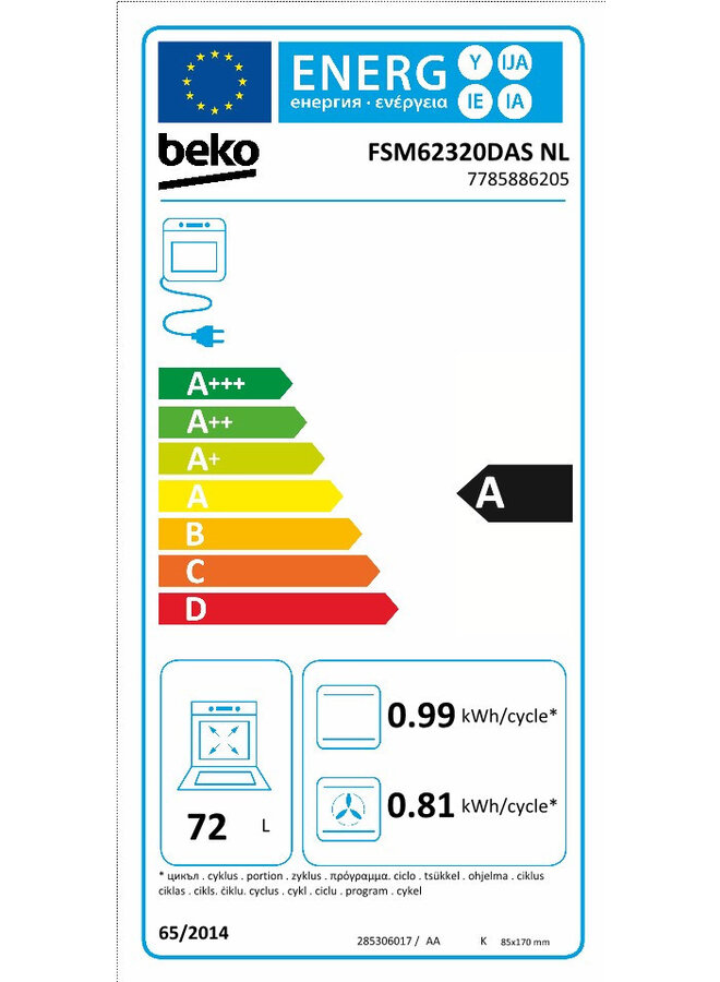 Beko FSM62320DASNL gasfornuis | 60 cm | Zwart
