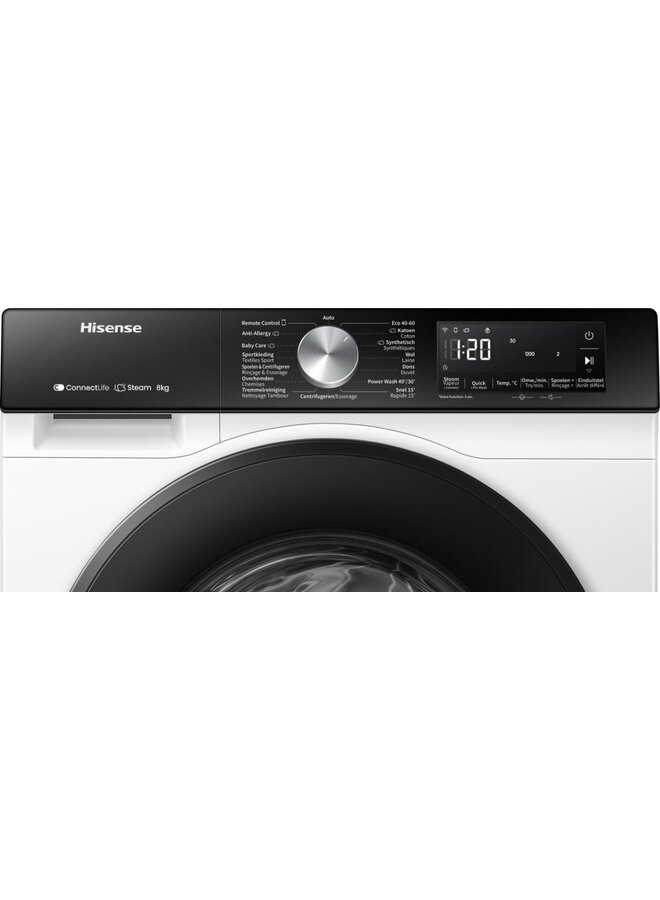 Hisense WF3S8043BW3 | Wasmachine | 8 kg | Energielabel A | Steam