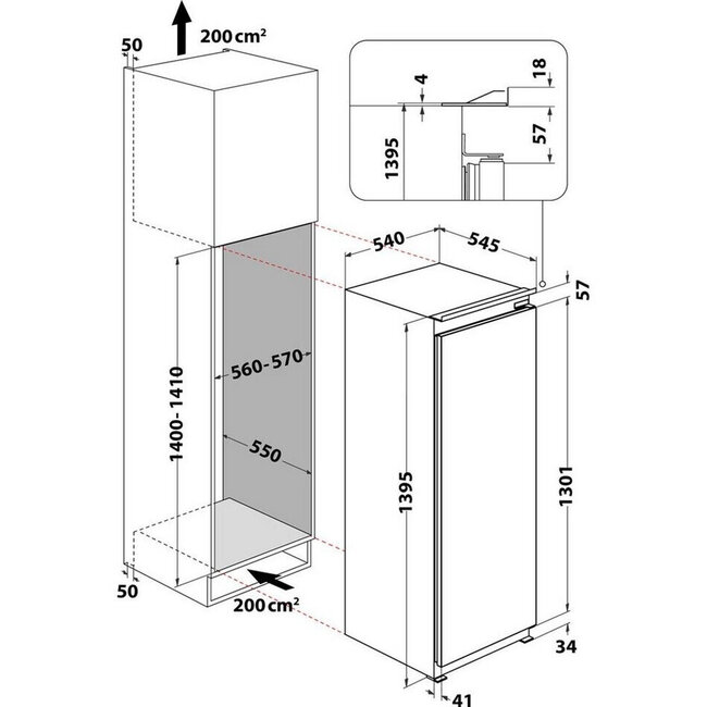 Bauknecht KSI 14VS2 inbouw koelkast 140 cm