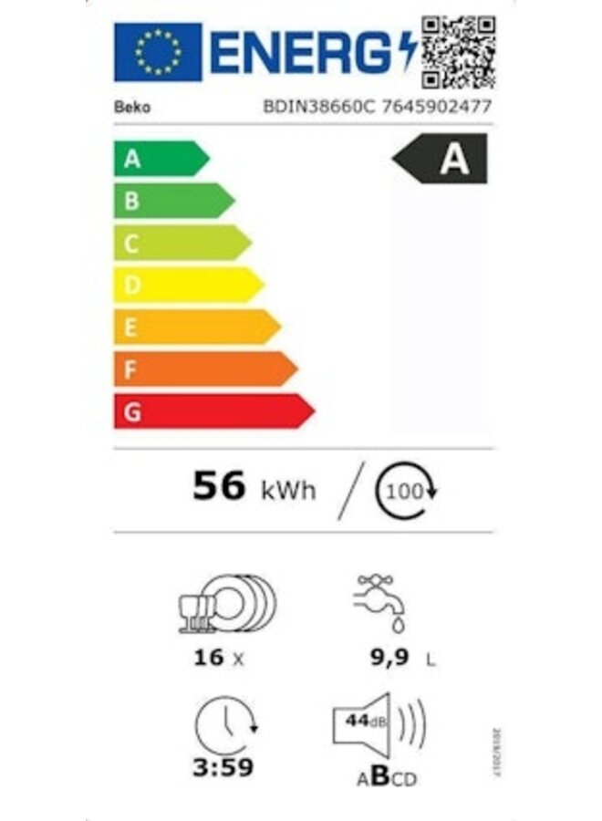 Beko BDIN38660C inbouw vaatwasser Energielabel A