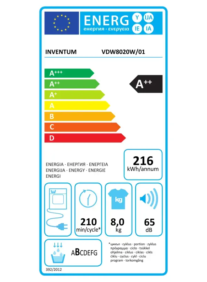 Inventum VDW8020W warmtepompdroger 8 kg A++ B