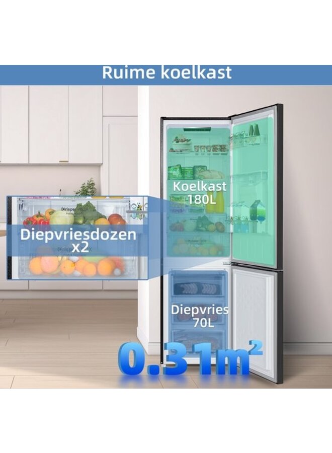 CHiQ CBM250NEBD Koel-Vriescombinatie NoFrost Waterdispenser
