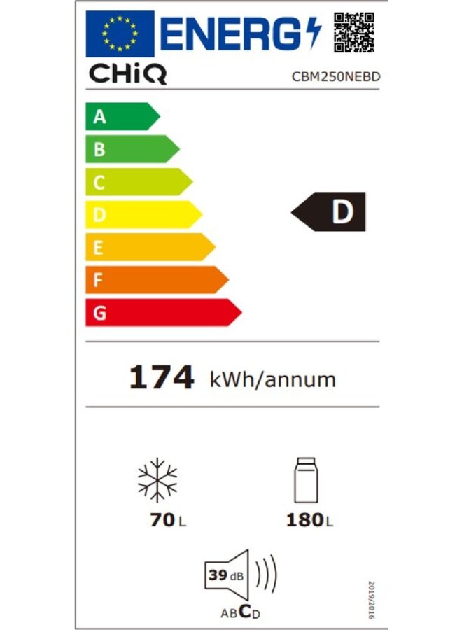 CHiQ CBM250NEBD Koel-Vriescombinatie NoFrost Waterdispenser