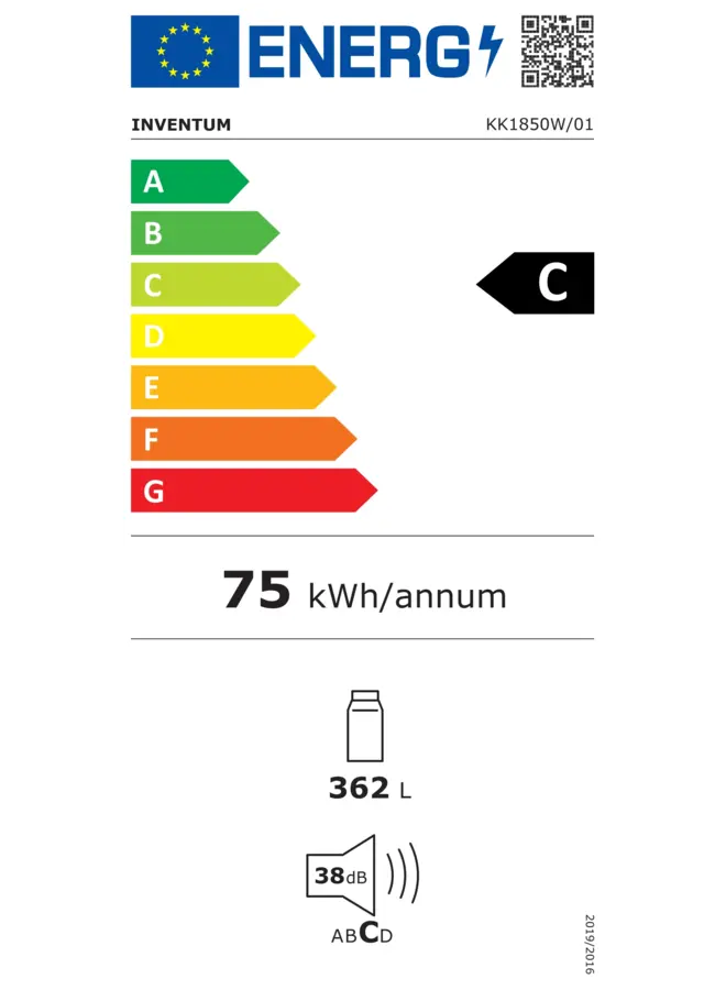 Inventum KK1850W | koelkast | 362 ltr | Energielabel C