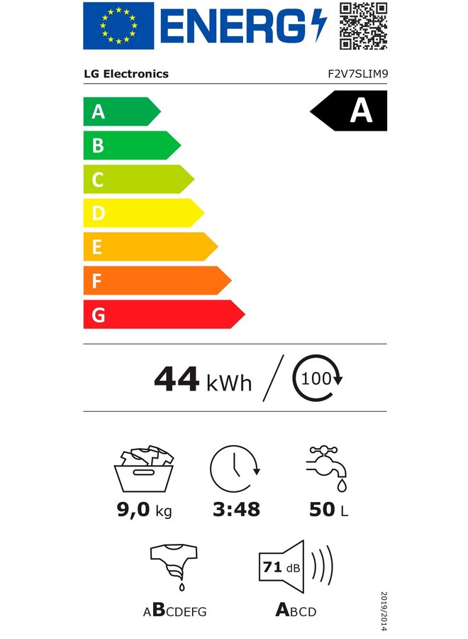 LG F2V7SLIM9 | Wasmachine | 9 kg | Slimline model | AI