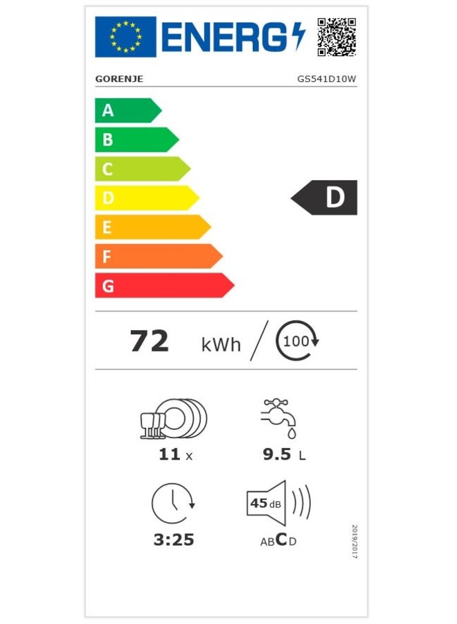 Gorenje GS541D10W vrijstaande vaatwasser 45 cm