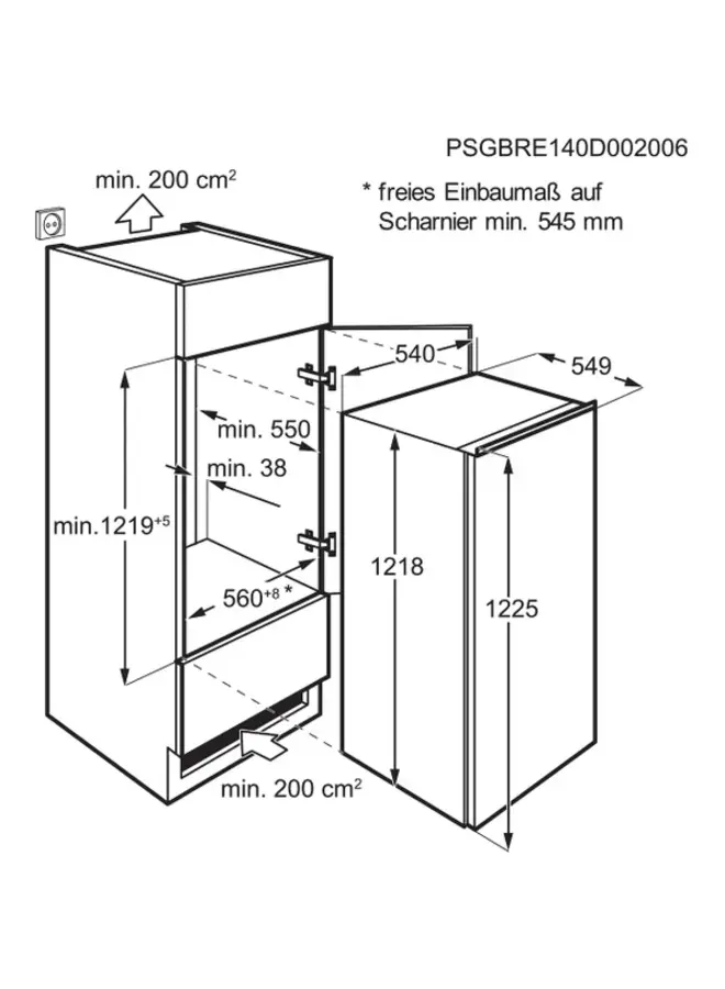 AEG TSF5O121ES inbouw koelkast 122 cm
