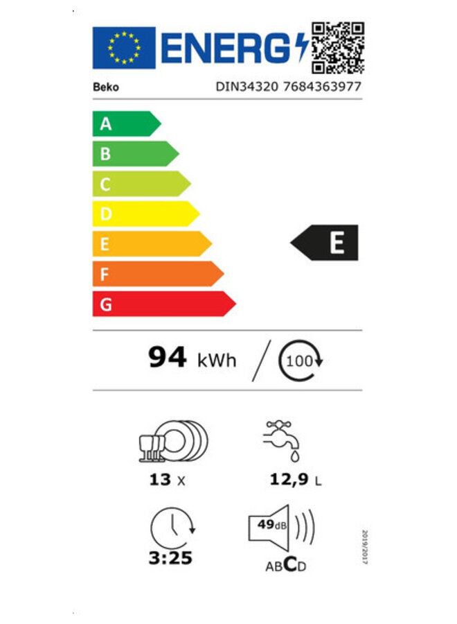 Beko DIN34320 inbouw vaatwasser