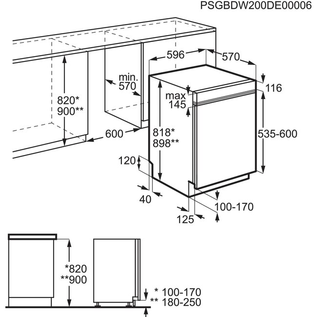 AEG FEE6491AZM  | Half geintegreerde vaatwasser | Airdry
