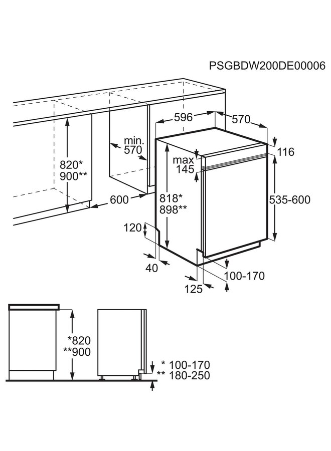 AEG FEE6491AZM | Half geintegreerde vaatwasser | Airdry
