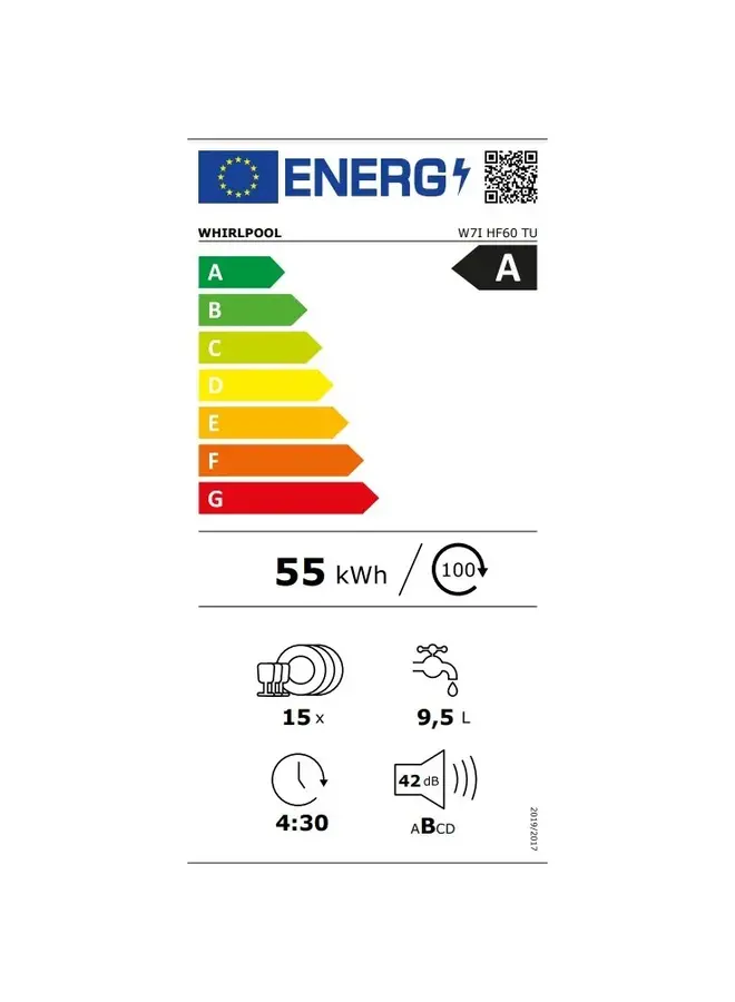Whirlpool W7I HF60 TU inbouw vaatwasser | Energielabel A