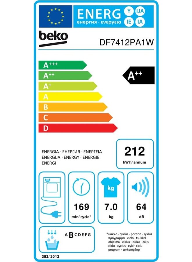 BEKO DF7412PA1W warmtepompdroger A++