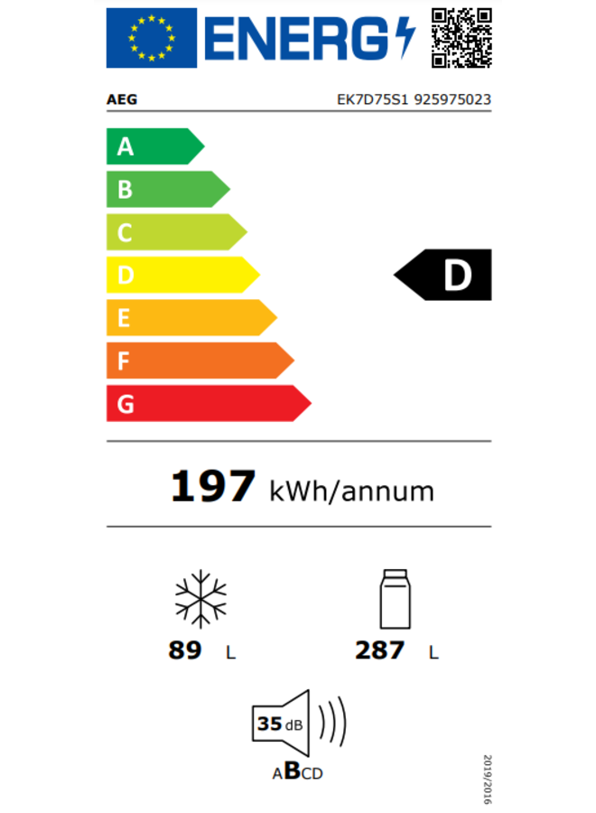AEG EK7D75S1 inbouw koelvriescombinatie 70 cm NoFrost