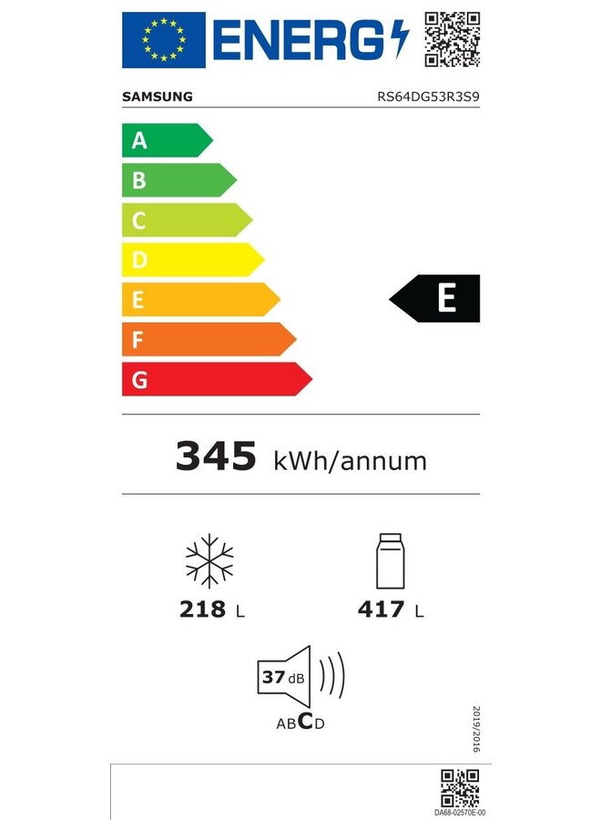 Samsung RS64DG53R3S9 Amerikaanse koelkast Nofrost