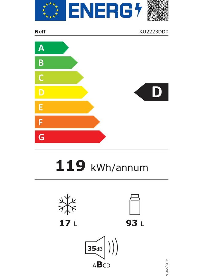 Neff KU2223DD0 onderbouw koelkast