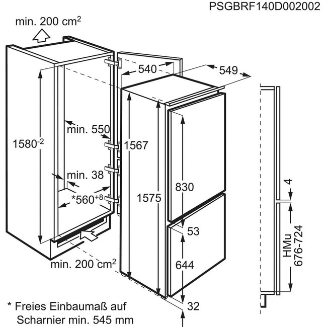 Electrolux ( AEG ) Electrolux KNS5LE16S inbouw koelvriescombinatie 158 cm Lowfrost