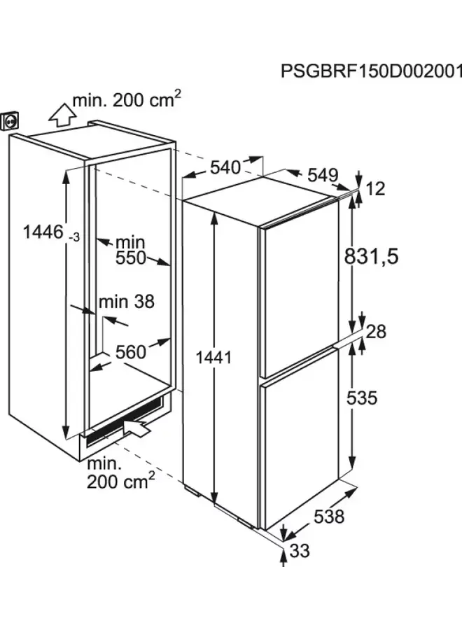 AEG TSC5S141ES | Inbouw koelvriescombinatie | 145 cm | Lowfrost