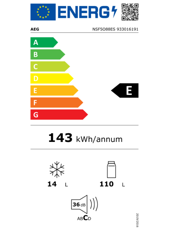 AEG NSF5O88ES inbouw koelkast 88 cm