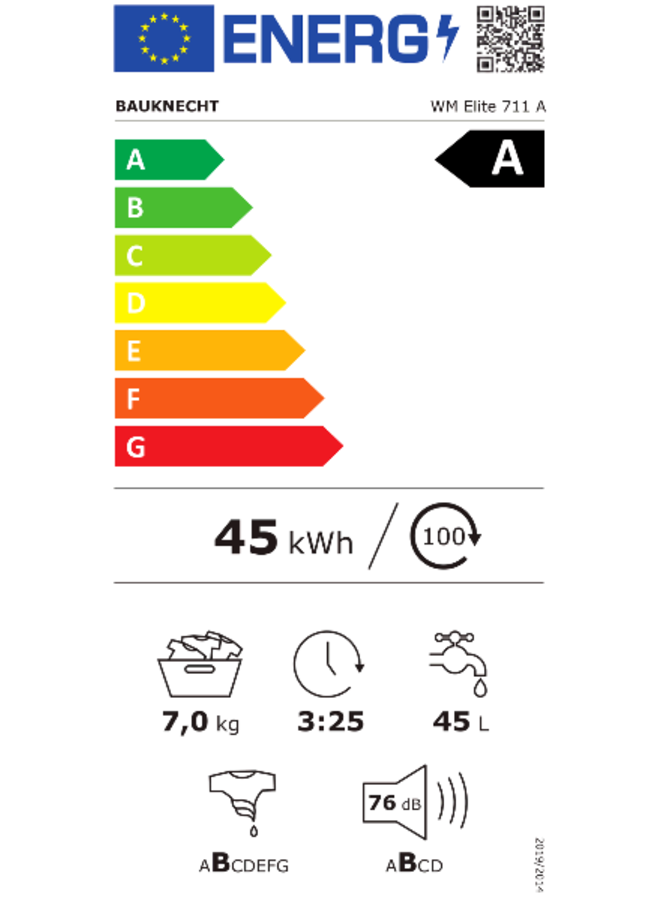 Bauknecht WM ELITE 711 A | Wasmachine | Label A