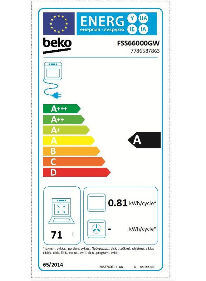 Beko FSS66000GW elektrisch fornuis