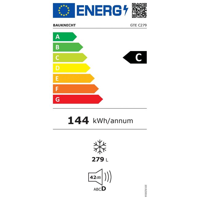 Bauknecht GTE C279 vrieskist | Label C | 279 ltr