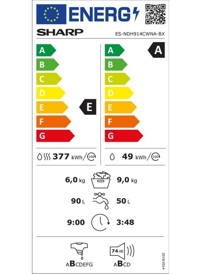 Sharp ES-NDH914CWNA-BX wasdroogcombinatie 9 kg