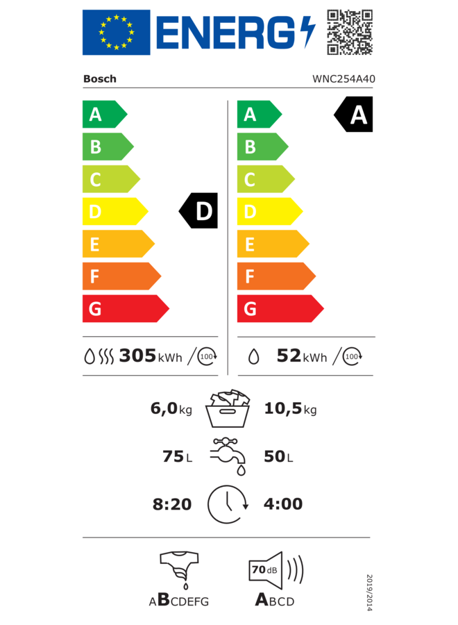 Bosch WNC254A40 wasdroogcombinatie 10.5 kg