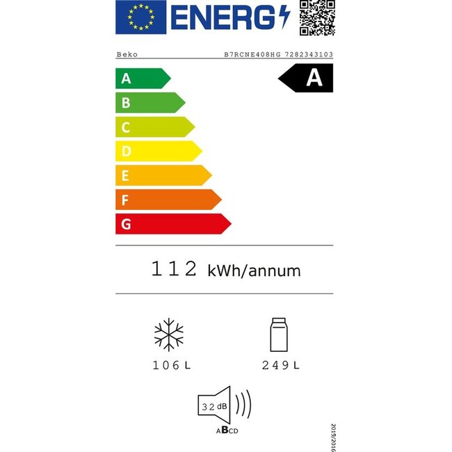 Beko B7RCNE408HG |  koelvriescombinatie | Label A