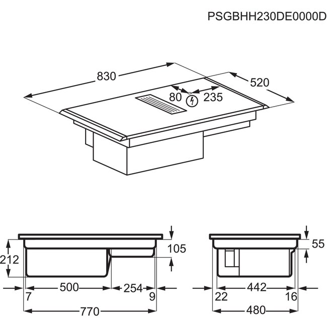 AEG XCD6847AS inductie kookplaat met afzuiging SaphirMatt 83 cm