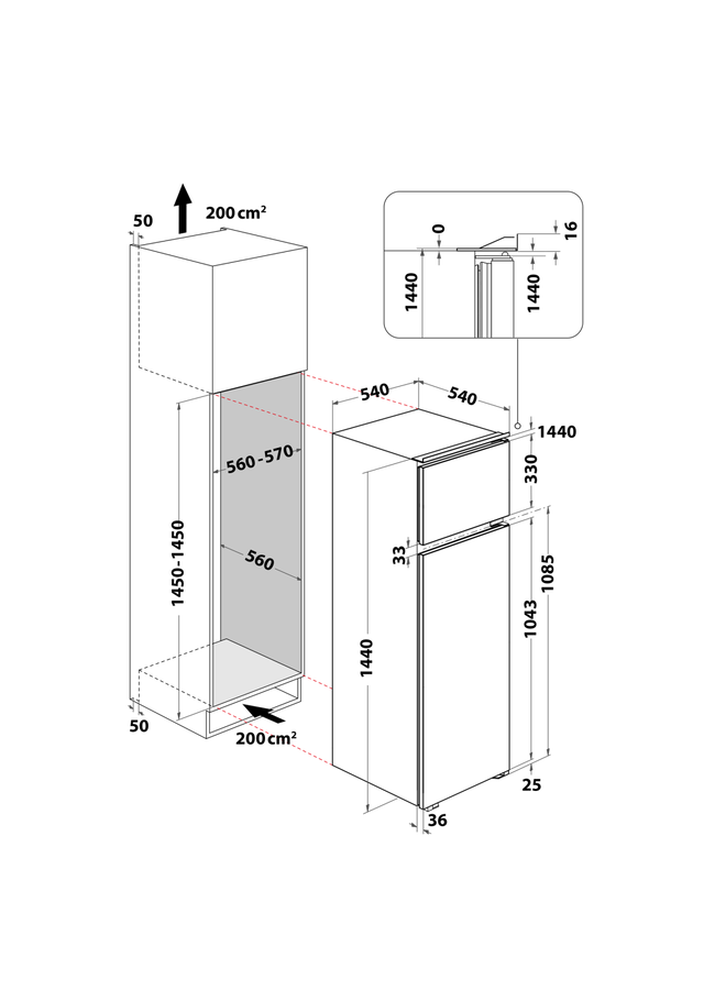 Ignis ( Whirlpool ) ARL-14DS1 inbouw koelvriescombinatie | 145 cm