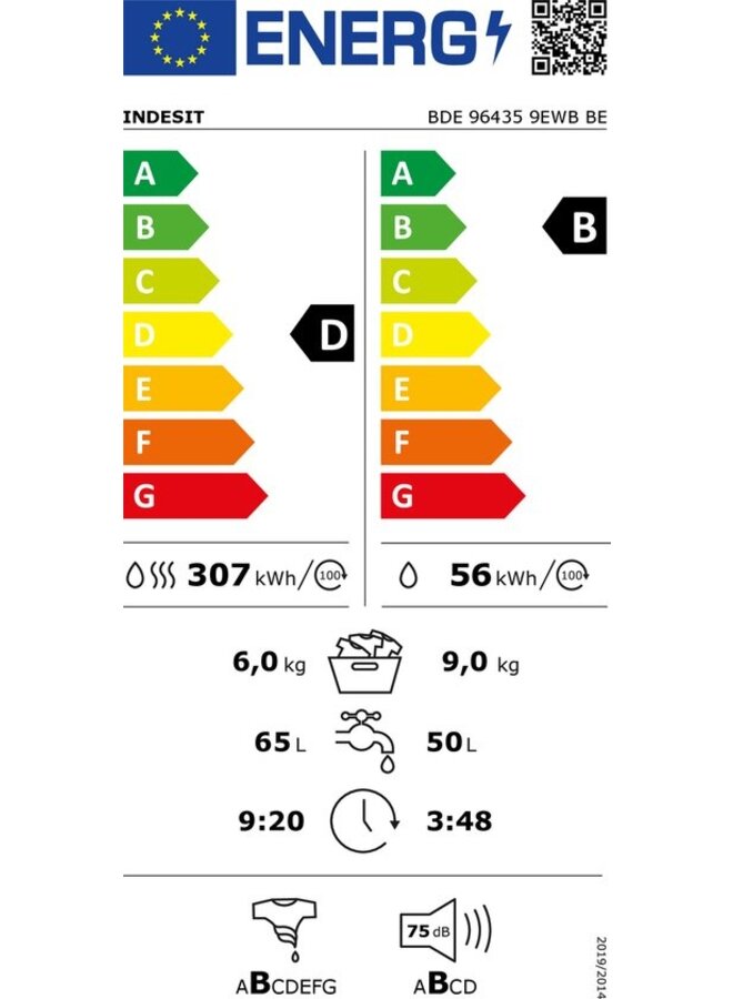 Indesit BDE 96435 9EWS EU | Wasdroogcombinatie