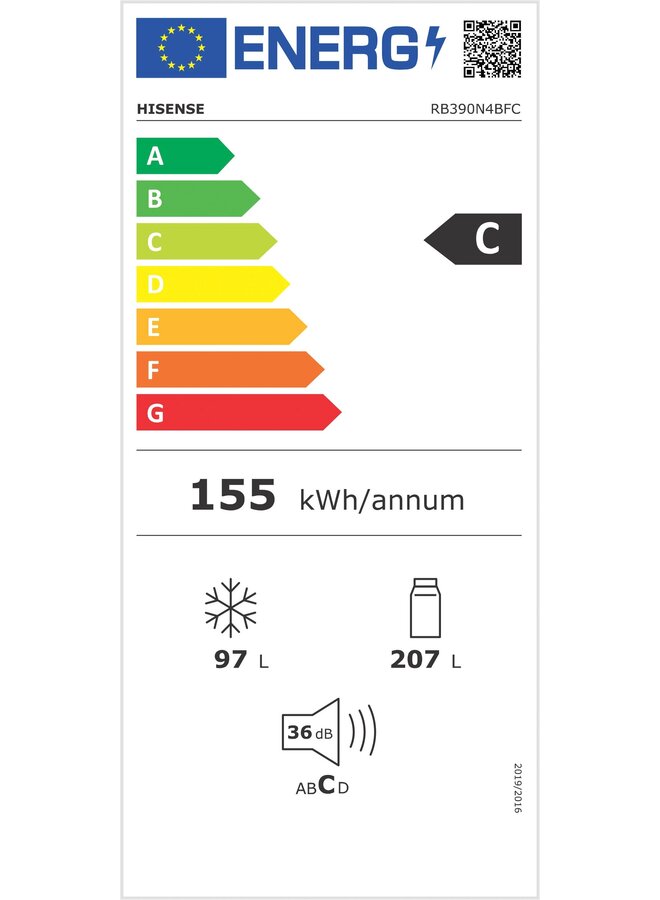 Hisense RB390N4BCC | Koelvriecombinatie | RVS| 186  cm