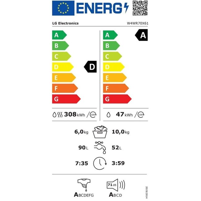 LG W4WR70X61 | Wasdroogcombinatie | 10 kg | Stoom